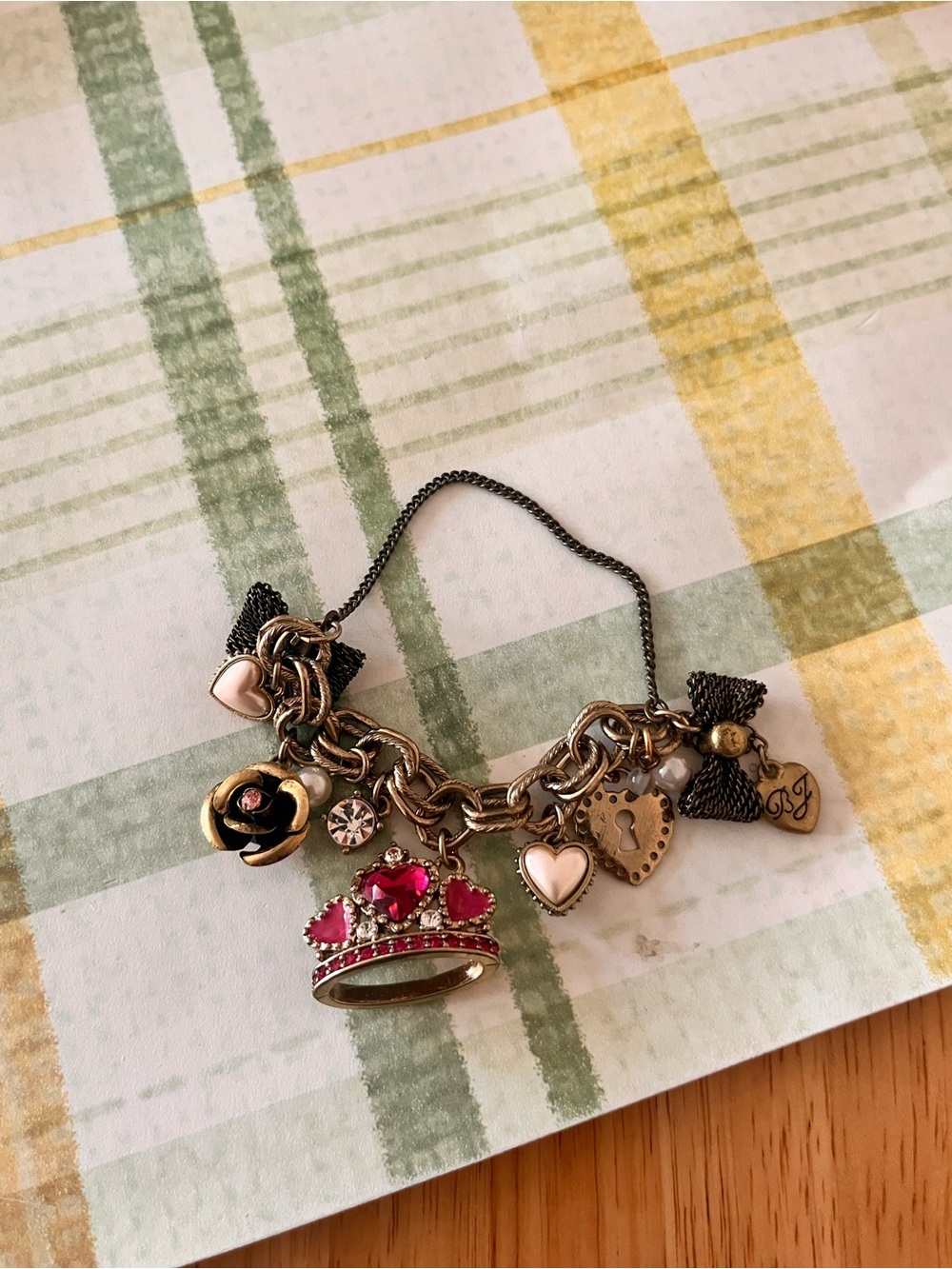Authentic Vintage Betsey Johnson Chunky Charm Bracelet Gold Tone